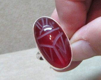 Carnelian sterling silver genuine stone scarab Ring