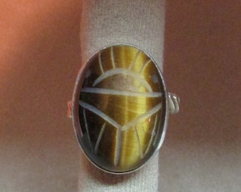 Tiger's eye sterling silver genuine stone scarab RING