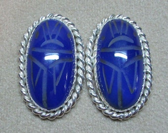 Large Chalcedony sterling silver genuine stone scarab post EARRINGS