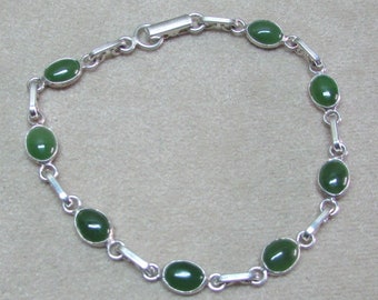 Small 8-stone genuine JADE sterling silver bracelet