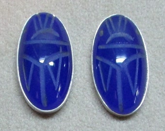 Large Chalcedony sterling silver genuine stone scarab post EARRINGS