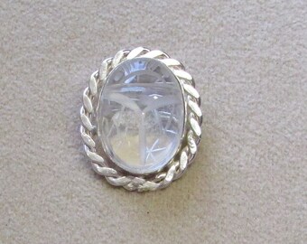 Clear Quartz genuine scarab Sterling Silver pin/pendant