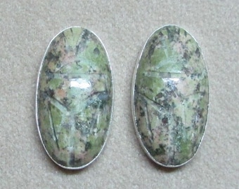 Large Epidote sterling silver genuine stone scarab post EARRINGS