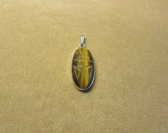 Tiger's eye sterling silver genuine stone scarab pendant