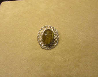 Large Tiger's Eye genuine scarab Sterling Silver pin/pendant