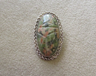 Rare Epidote genuine scarab Sterling Silver pin/pendant