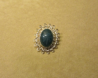 Crysoprase genuine scarab Sterling Silver pin/pendant