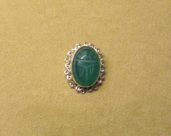 Crysoprase genuine scarab Sterling Silver pin/pendant