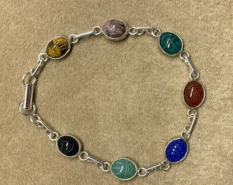 Sale!!! Multi colored genuine stone scarab bracelet