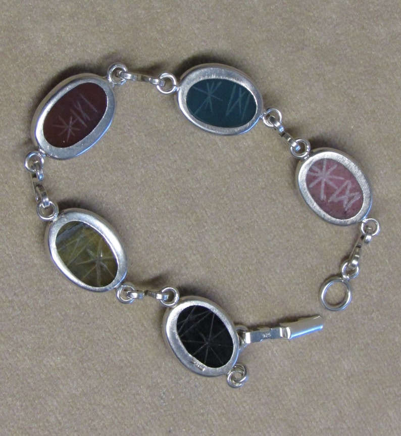 Multi-color genuine stone sterling silver scarab bracelet | Etsy