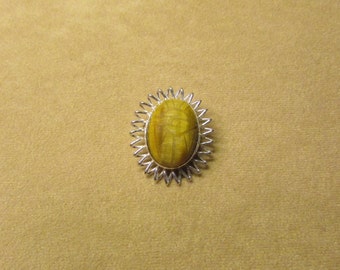 Large Tiger's Eye genuine scarab Sterling Silver pin/pendant
