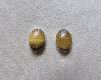 Tiger's eye sterling silver genuine stone scarab EARRINGS