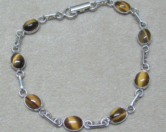 Delicate, TIGER'S EYE Small stone, sterling silver bracelet