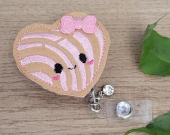 Pink Concha Badge Reel: Pan Dulce, Mexican Sweet Bread ID Holder
