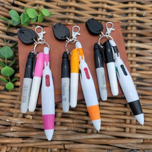 Mini 4 Color Ink Pen Dry Erase and Permanent Marker Badge Reel Clip On Pen  Set, Pen Set With Clip, Teacher or Nurse Badge Reel Accessories