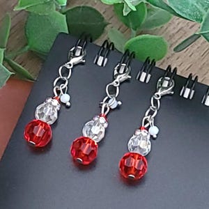 Glass Santa Charm, Badge Reel Charm, Interchangeable Bead Charm, Badge Reel Dangle, ID Holder Beads, Bead Stitch Marker, Clip On Char