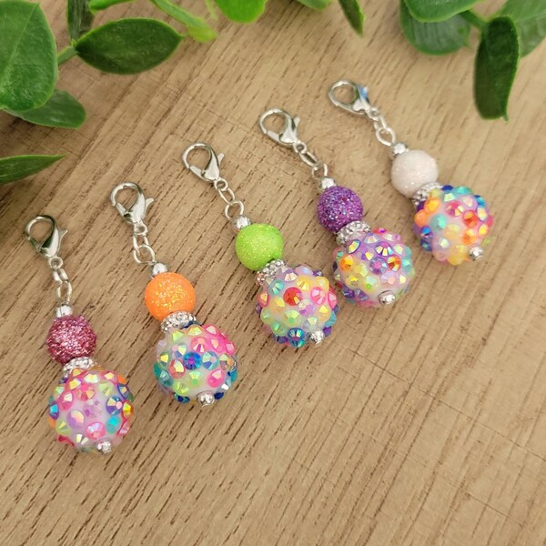 Confetti Disco Ball Charm, Rainbow Badge Reel Charm, Interchangeable Bead Charm, Badge Reel Dangle, ID Holder Beads, Bead Stitch Marker