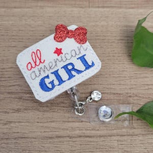USA Badge Reel, 4th of July ID Clip, Patriotic Name Tag, Retractable Nurse Badge Holder, Red White Blue Design, Independence Day Accessory