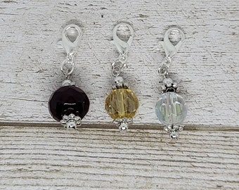 Fancy Glass Bead Charm, Badge Reel Charm, Interchangeable Bead Charm, Badge Reel Dangle, ID Holder Beads, Bead Stitch Marker, Clip On Charm