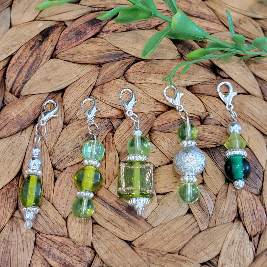 Green Glass Bead Badge Reel Clip-on Charm: Journal Accessories, Zipper ...
