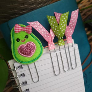 Avocado Planner Clip Set: Pink Heart, Ribbon Bookmark, Journal Accessories
