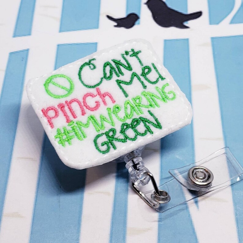 Green Pinch Proof St Patricks Day Shamrock Badge Reel or Lanyard with FREE ID Holder Green Shamrock Bookmark or Teacher Planner Clip