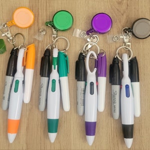 Nurse/Teacher Badge Reel Accessories: 4-Color Pen, Permanent & Dry Erase Markers