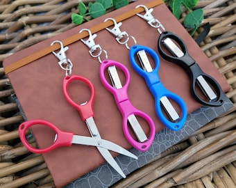 Mini Folding Scissors: Keychain Badge Reel Clip-On - Stainless Steel Blades