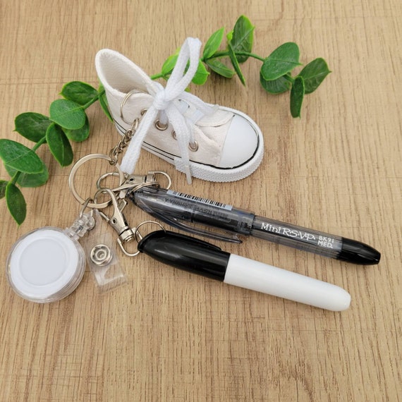 White Mini Sneaker Ink Pen & Dry Eraser Marker Badge Reel Set