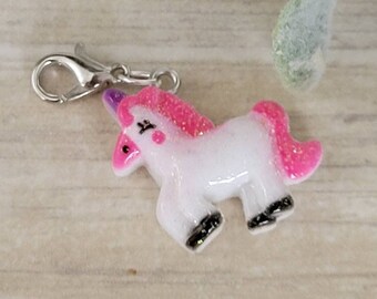 Unicorn Charm, Badge Reel Charm, Interchangeable Bead Charm, Badge Reel Dangle, ID Holder Beads, Bead Stitch Marker, Clip On Charm