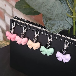 Pastel Coquette Bow Charm: Clip-On for Badge Reels, Zipper Pull & Stitch Marker