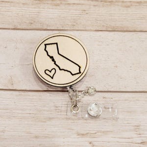 California Badge Reel: Laser Engraved Wood State Pride