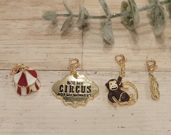 Not My Circus Badge Reel Charm, Monkey Badge Reel Charm, Interchangeable Bead Charm, Badge Reel Dangle, ID Holder Beads, Bead Stitch Marker