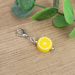 Lemon Charm, Badge Reel Charm,Stitch Markers, Summer Clip Pendant, Interchangeable Bead Dangle, ID Holder Accessory