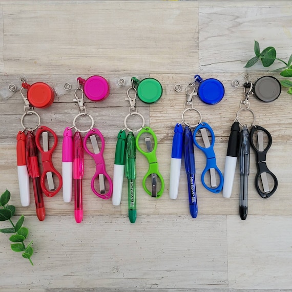 Scissors Ink Pen and Permanent Marker Badge Reel Clip on Set, Nurse Badge  Reel Accessories, Teacher & Student Clip on Pen Set for Badge Reel 