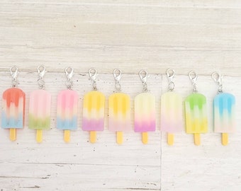 Popsicle CharmBadge Reel Charm, Interchangeable Bead Charm, Badge Reel Dangle, ID Holder Beads, Bead Stitch Marker, Clip On Charm