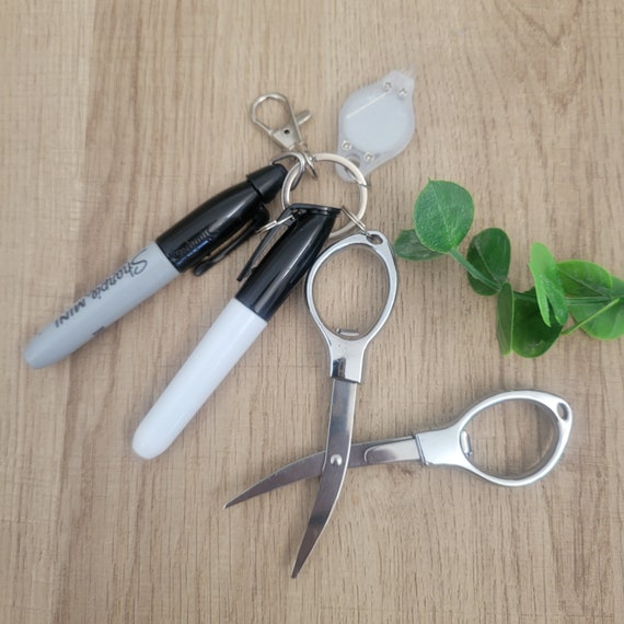 Black and Silver Mini Sharpie Scissors & Dry Erase Marker Set, Clip on  Marker and Sharpie Set, Badge Reel Accessories, Clip on Pen Set 