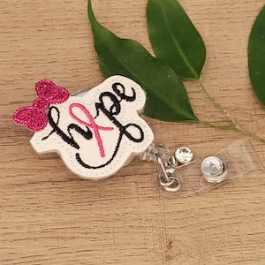 Hope Ribbon Breast Cancer Awareness Badge Reel, Oncology Nurse Gift, Retractable ID Clip,, Cancer Survivor Badge Reel