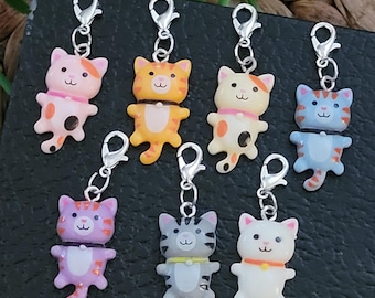 Cat Badge Reel Charm, Interchangeable Bead Charm, Badge Reel Dangle, ID Holder Beads, Bead Stitch Marker, Clip On Charm