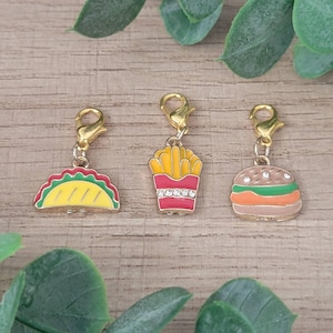 Food Charm, Badge Reel Charm, Clip On Pendant, Interchangeable Taco And Burger Dangle, ID Holder, Crochet Stitch Marker, Lanyard Accessory
