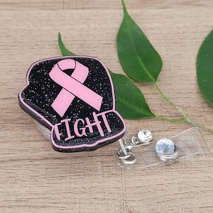 Fight Breast Cancer Awareness Pink Ribbon Badge Reel, Oncology Nurse Gift, Retractable ID Clip,, Cancer Survivor Badge Reel