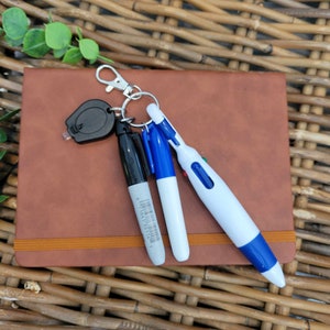 Badge Reel Accessories Set: Shuttle Pen, Permanent & Dry Erase Markers Blue Set