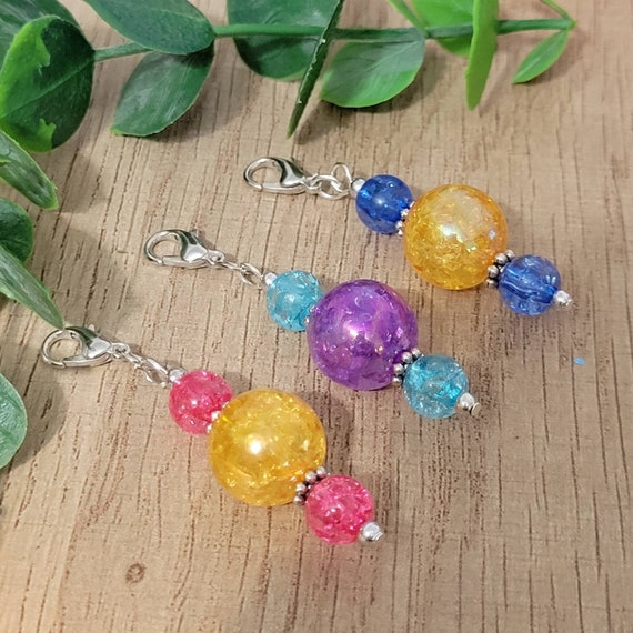 Cracked Crystal Charm, Badge Reel Charm, Interchangeable Bead Charm, Badge  Reel Dangle, ID Holder Beads, Bead Stitch Marker, Clip on Charm 