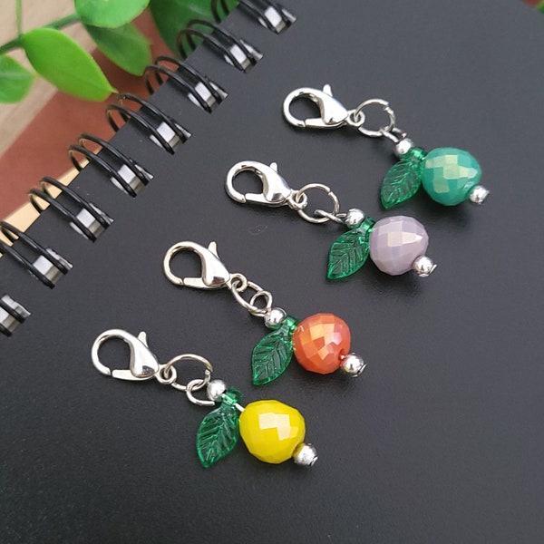 Summer Fruit Charm, Summer Citrus Charm, Badge Reel Charm, Interchangeable Bead Charm, Badge Reel Dangle, ID Holder Beads, Bead Stitch Marke