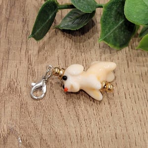 Lampwork Dog Badge Reel Charm: Clip-On Dangle for ID or Lanyard, Stitch Marker