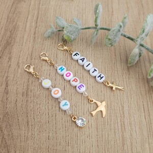 Christian Charms, Faith Hope Joy Charm,Badge Reel Charm, Interchangeable Bead Charm, Badge Reel Dangle, ID Holder Beads, Bead Stitch Marker