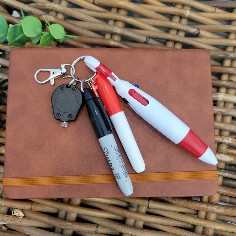 Badge Reel Accessories Set: Shuttle Pen, Permanent & Dry Erase Markers Red Set