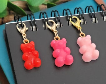 Gummy Bear Charm: Stitch Marker, Junk Journal Accessories, Valentines, Badge Reel Dangle, Zipper Pull