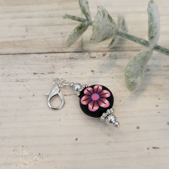 Poly Clay Floral Bead Charm, Badge Reel Charm, Interchangeable Bead Charm,  Badge Reel Dangle, ID Holder Beads, Bead Stitch Marker 