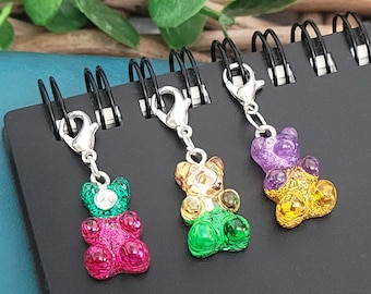 Gummy Bear Charm: Badge Reel Dangle, Candy Stitch Marker, Journal Accessories, Zipper Pull